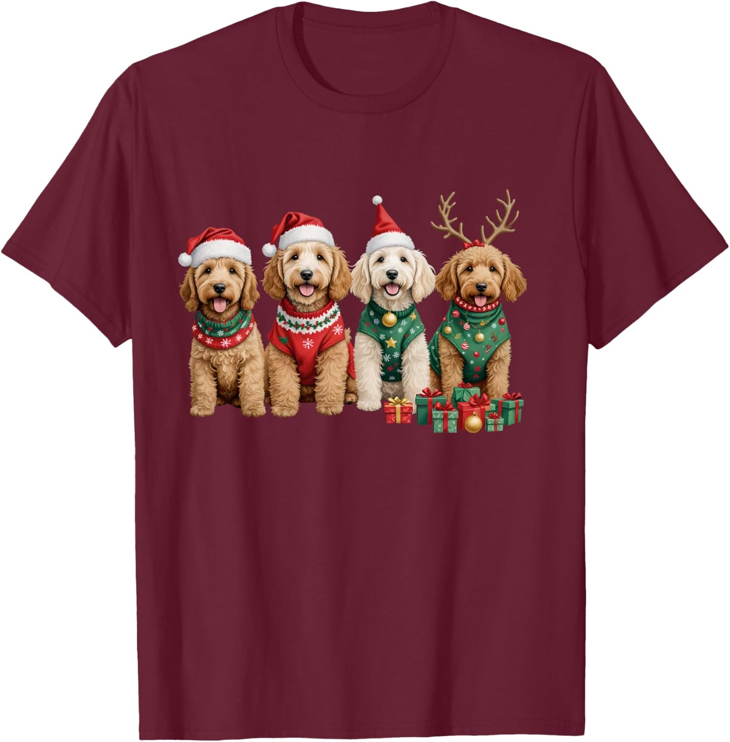Goldendoodle Christmas Golden Doodle Pajamas Girls T-Shirt - T-Shirt | Maroon