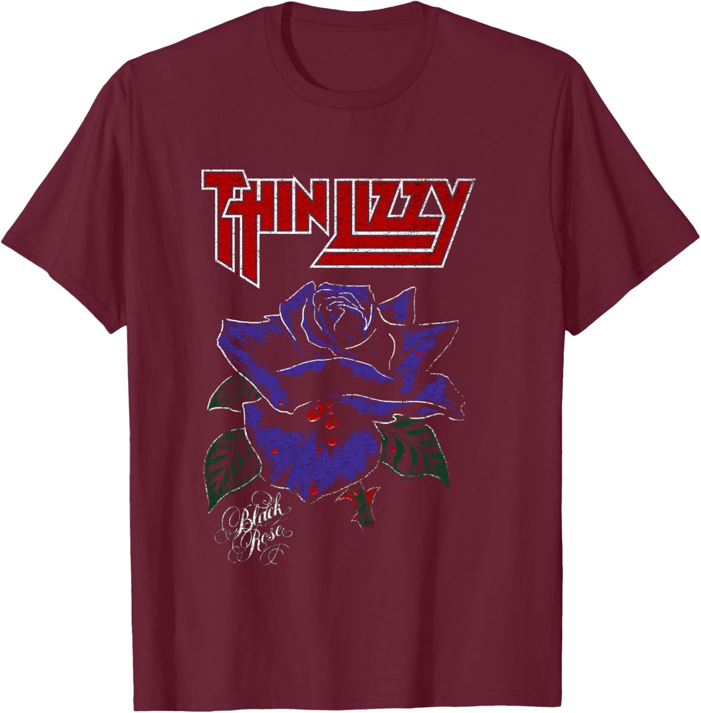 Thin Lizzy Black Rose Color Langarmshirt T-Shirt - T-Shirt | Maroon