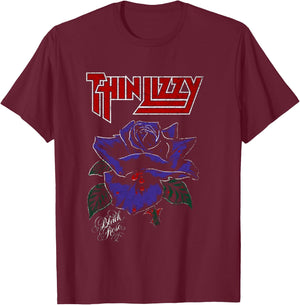 Thin Lizzy Black Rose Color Langarmshirt T-Shirt - T-Shirt | Maroon