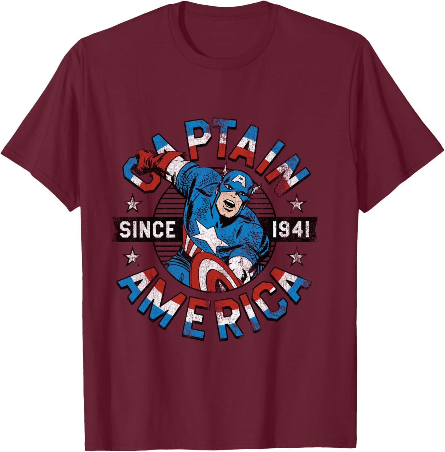 Marvel Avengers Vintage Captain America Comic Hero Since 41 T-Shirt - T-Shirt | Maroon