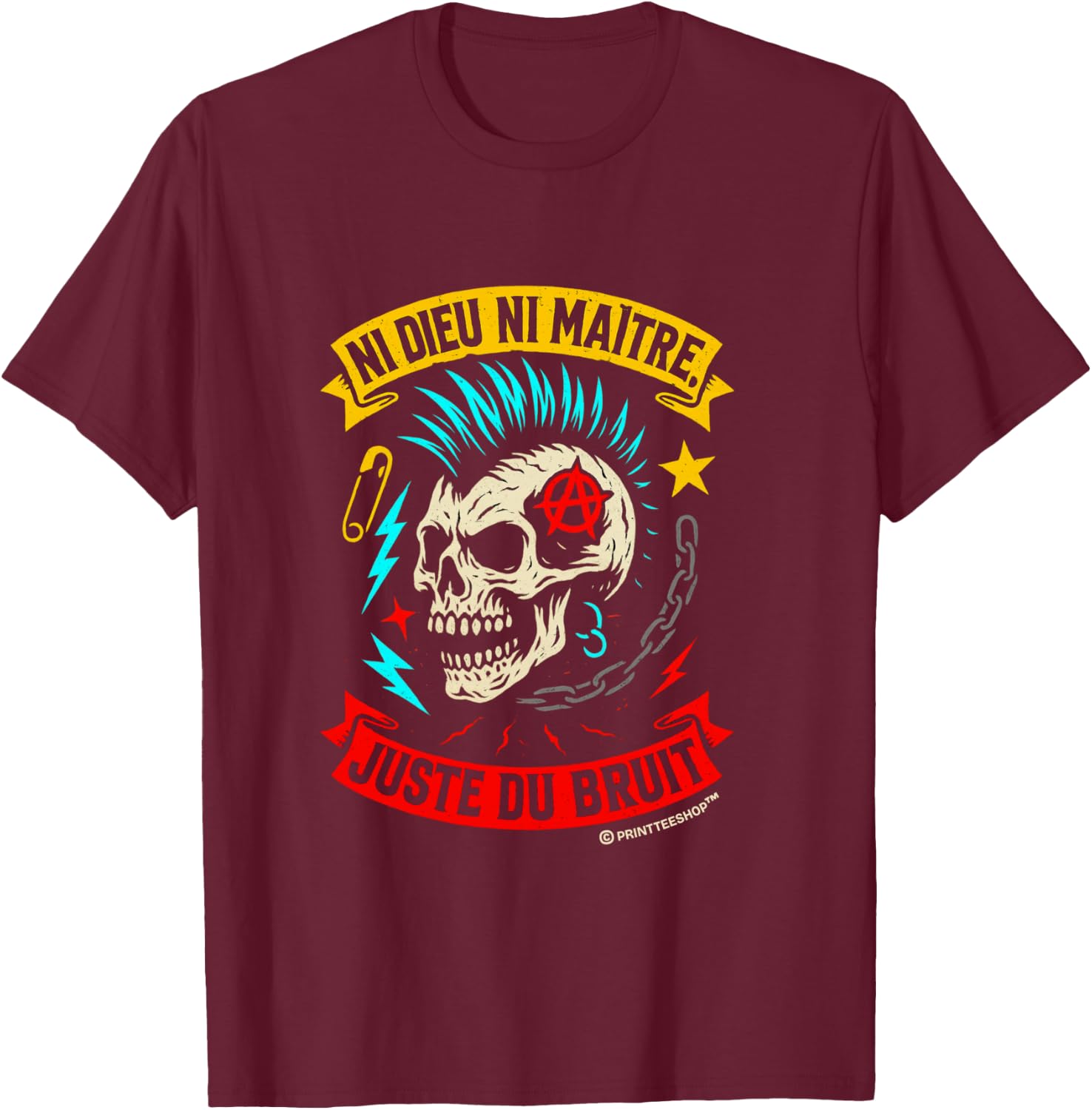 Punk Rock Music Skull Anarchist - Neither God nor Master T-Shirt - T-Shirt | Maroon