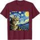 Funny Cat Lover Starry Night Van Gogh Grey Tabby Tiger Cat T-Shirt - T-Shirt | Maroon