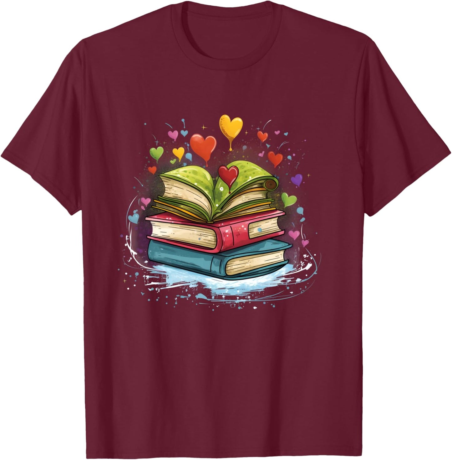 Bunte Bücher Damen Liebe Bücher Aquarell Booklover Langarmshirt T-Shirt - T-Shirt | Maroon