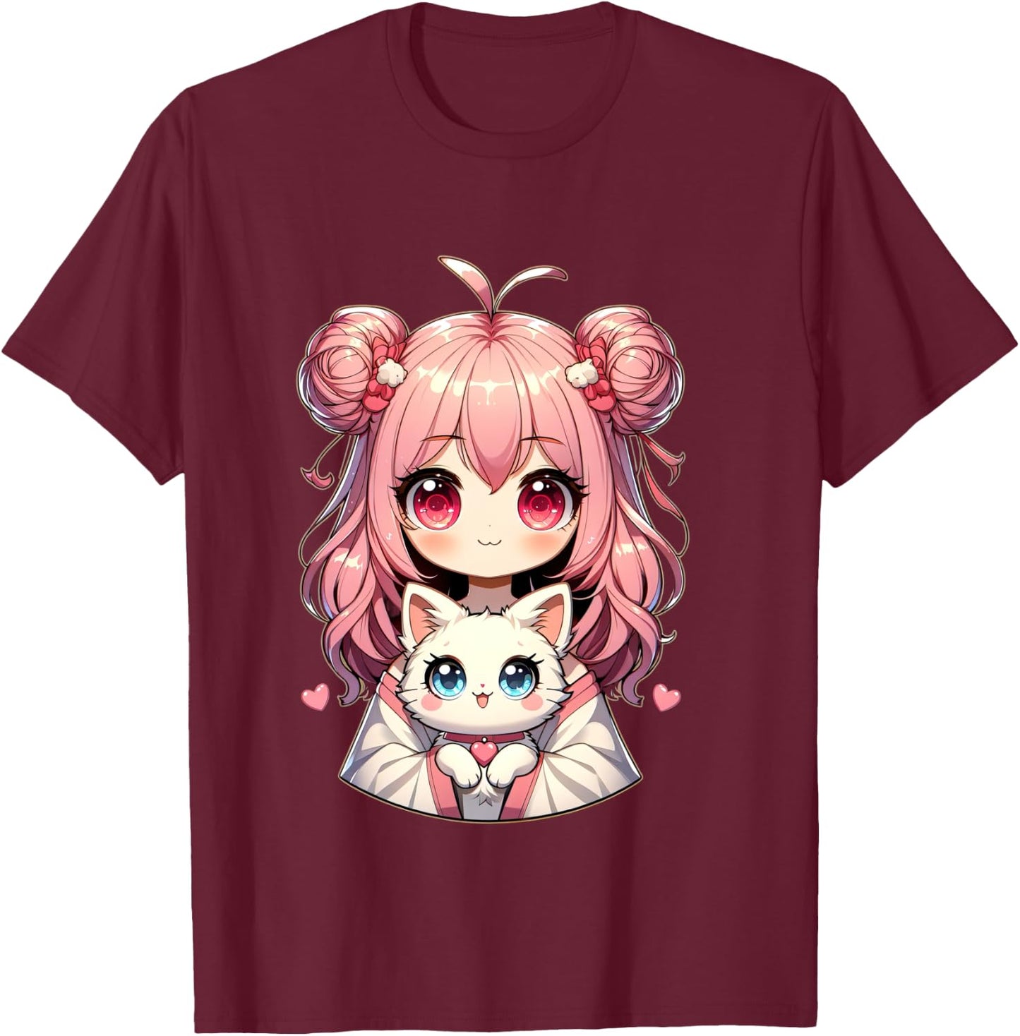 Anime cute cat lovers kawaii manga otaku anime girl pink T-Shirt - T-Shirt | Maroon