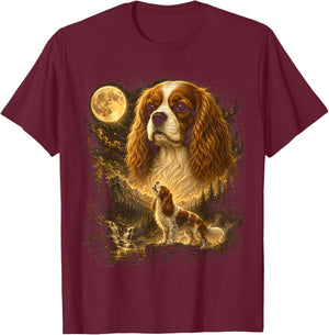 Cavalier King Charles Spaniel Howling to The Moon T-Shirt - T-Shirt | Maroon