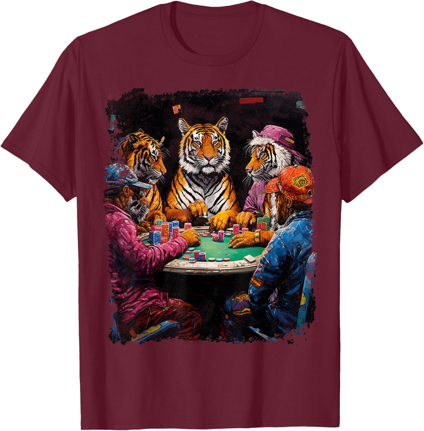 Funny Tiger Animal Playing Poker T-Shirt - T-Shirt | Maroon