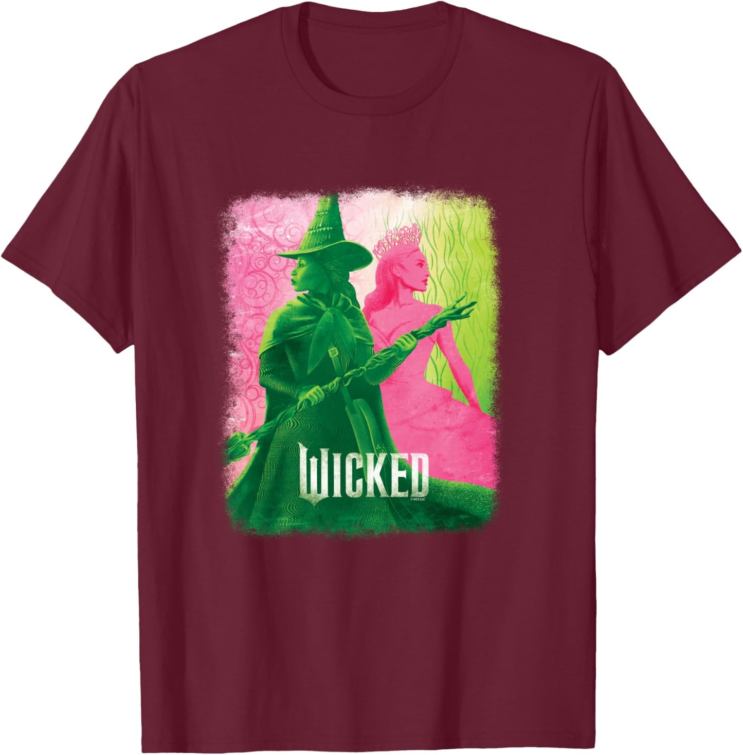 Wicked Elphaba & Glinda Tonal , Black, S T-Shirt - T-Shirt | Maroon