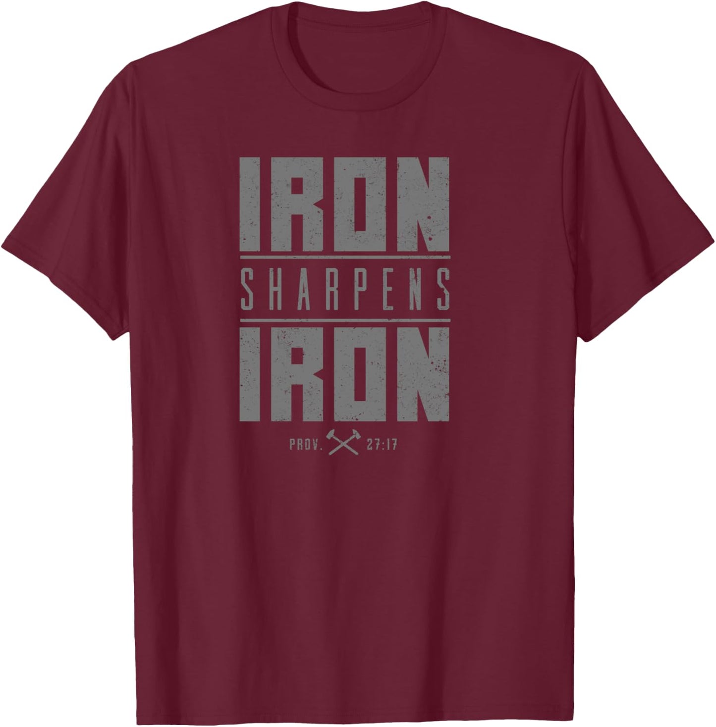 Iron Sharpens Iron Christian Men Bible Scripture Gym Workout T-Shirt - T-Shirt | Maroon