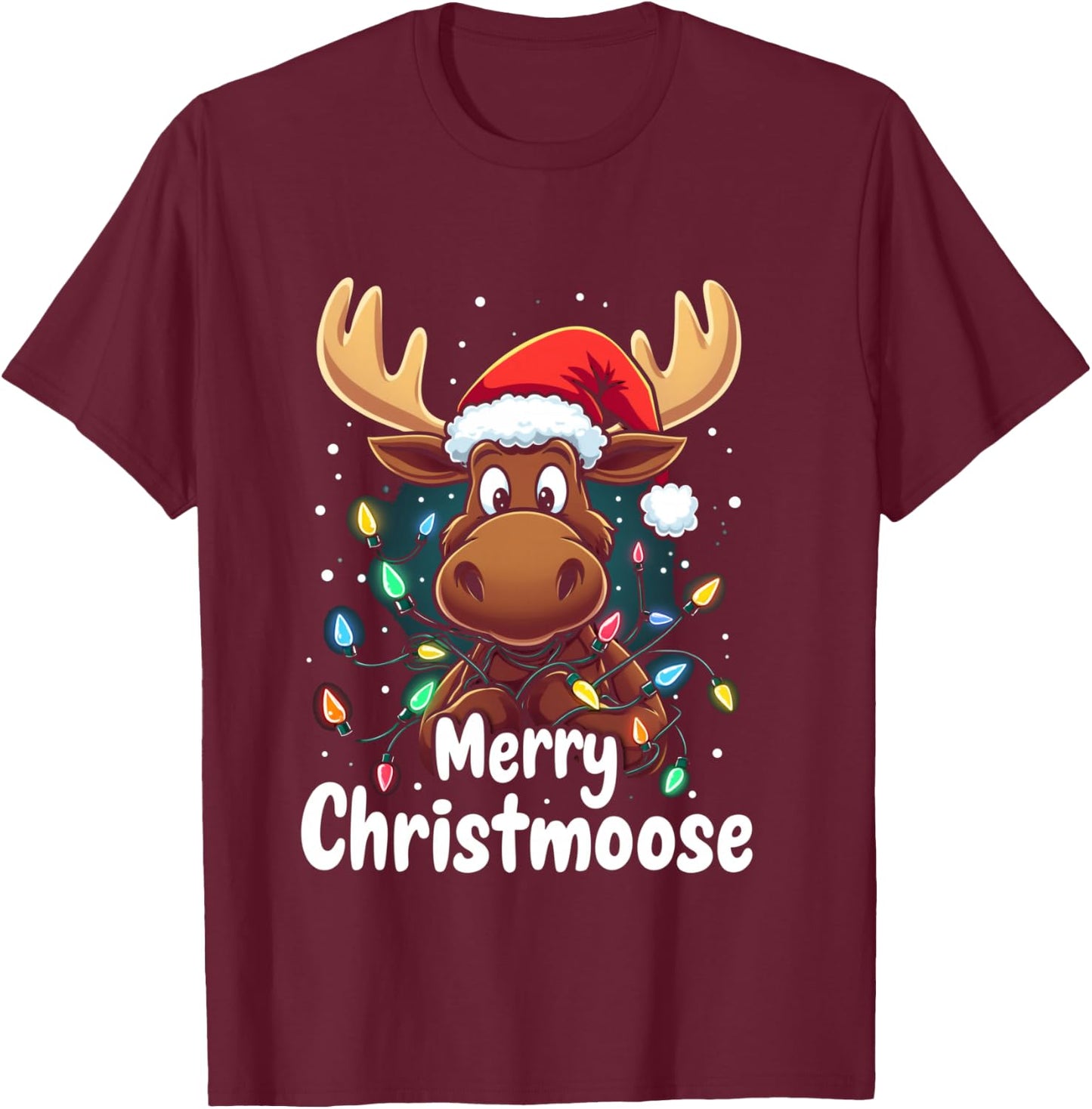 Merry Christmoose Christmas Moose Holiday T-Shirt - T-Shirt | Maroon