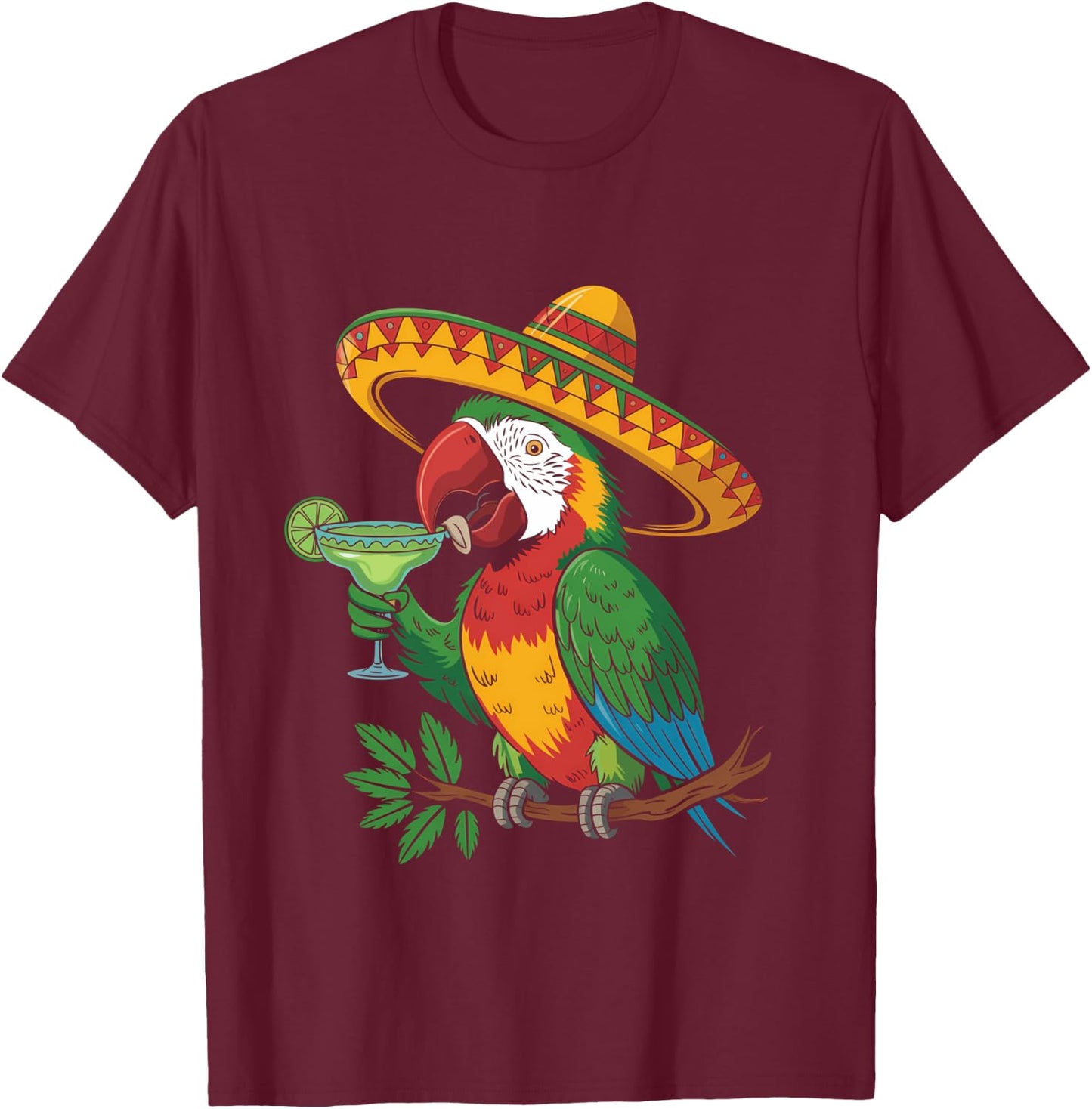 Funny Parrot Drinking Margarita T-Shirt - T-Shirt | Maroon