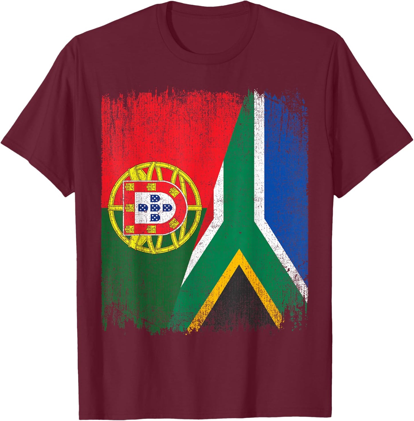 Half Portugal South Africa Split Flag Portuguese Pride Roots T-Shirt - T-Shirt | Maroon