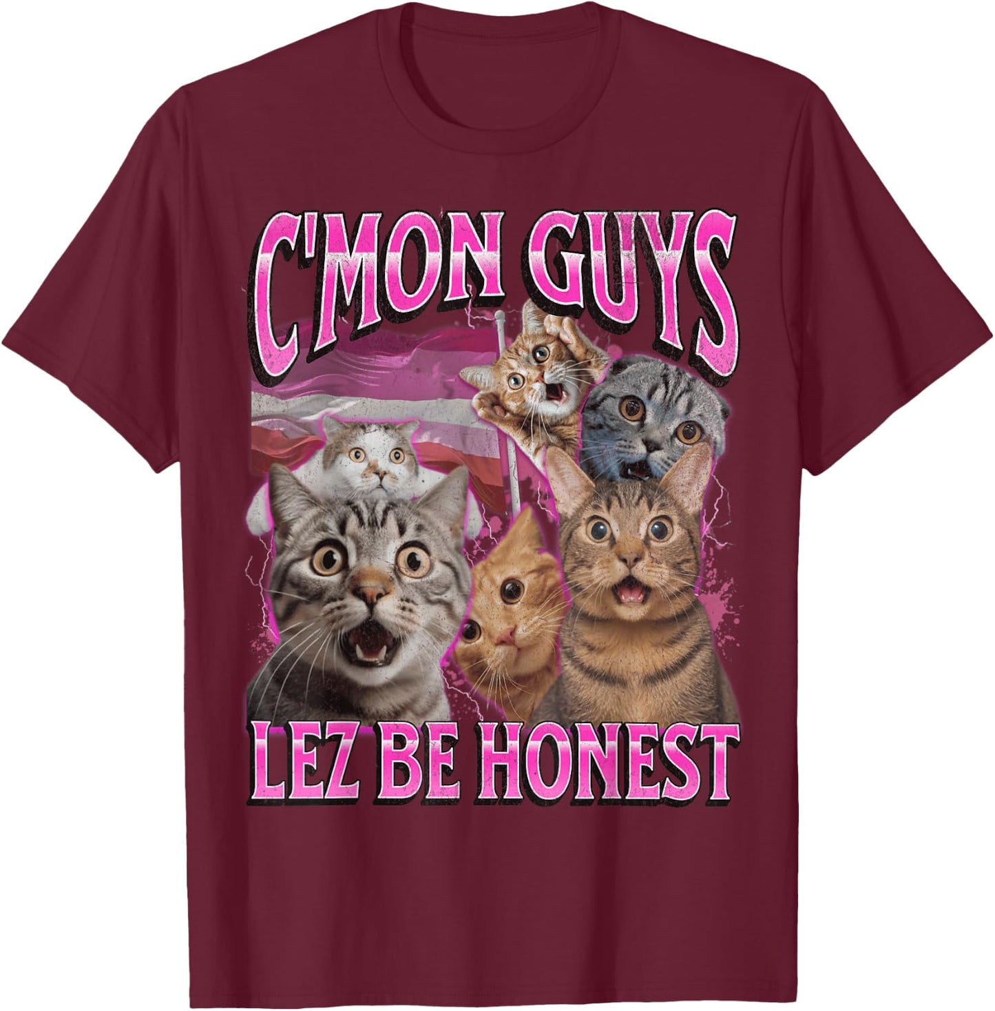 Lez Be Honest Funny Lesbian Cat Gay Pride LGBTQ Pun Bootleg T-Shirt - T-Shirt | Maroon