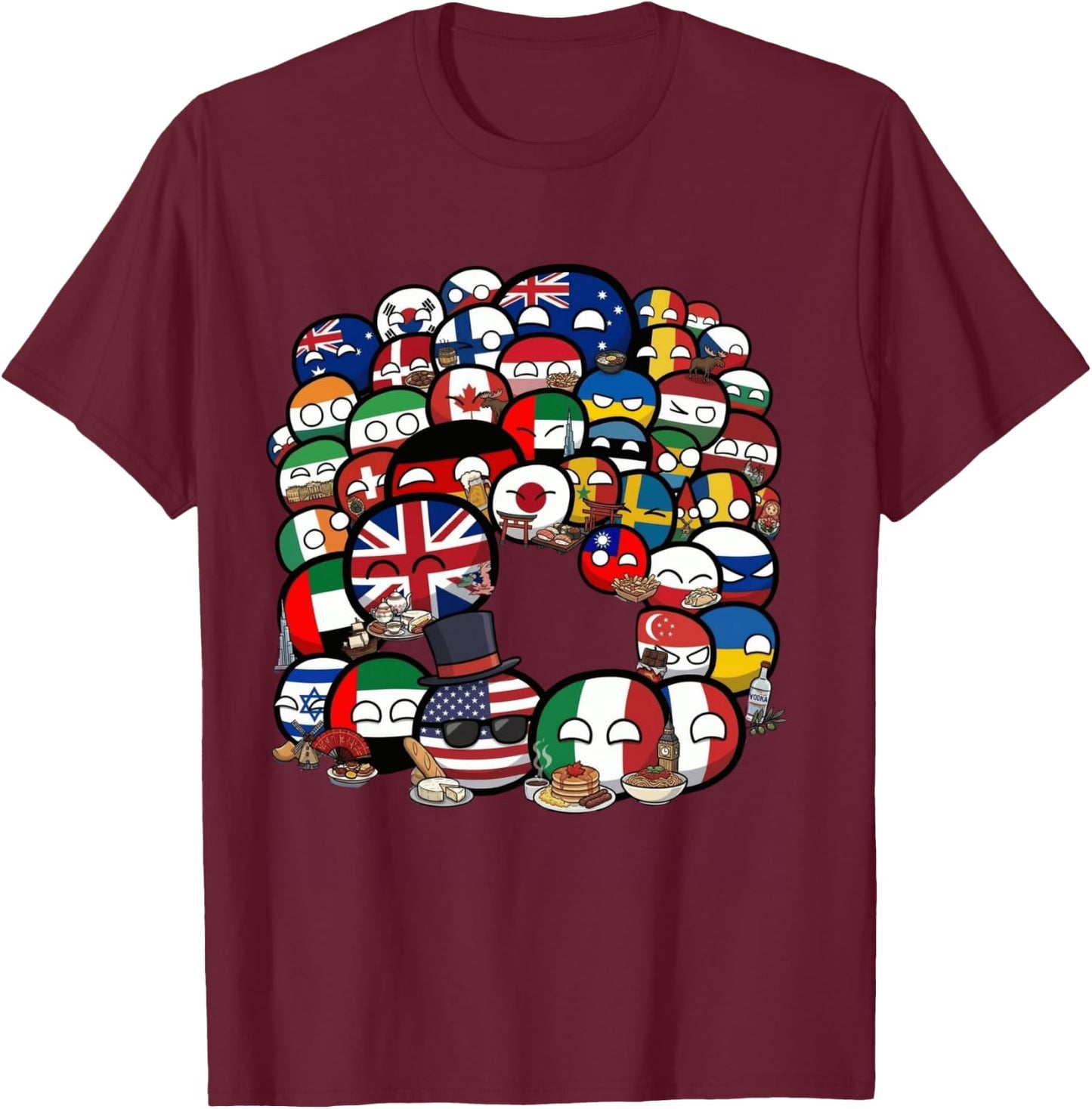 Countryballs Foto von Nationen Langarmshirt T-Shirt - T-Shirt | Maroon