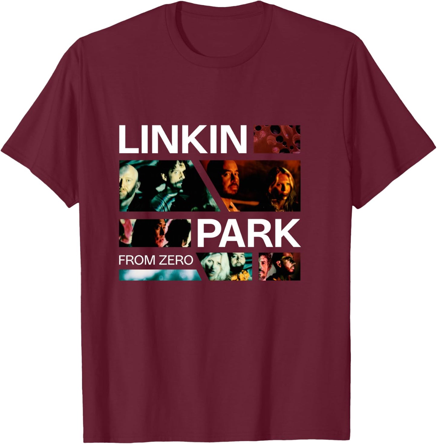Linkin Park Long Handle Photo Grid, Black, S T-Shirt - T-Shirt | Maroon