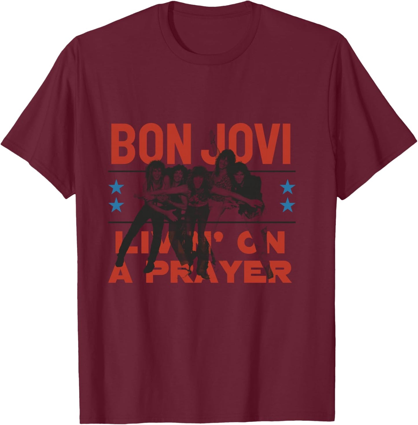 Offizielles Bon Jovi Livin' On A Prayer Langarmshirt T-Shirt - T-Shirt | Maroon