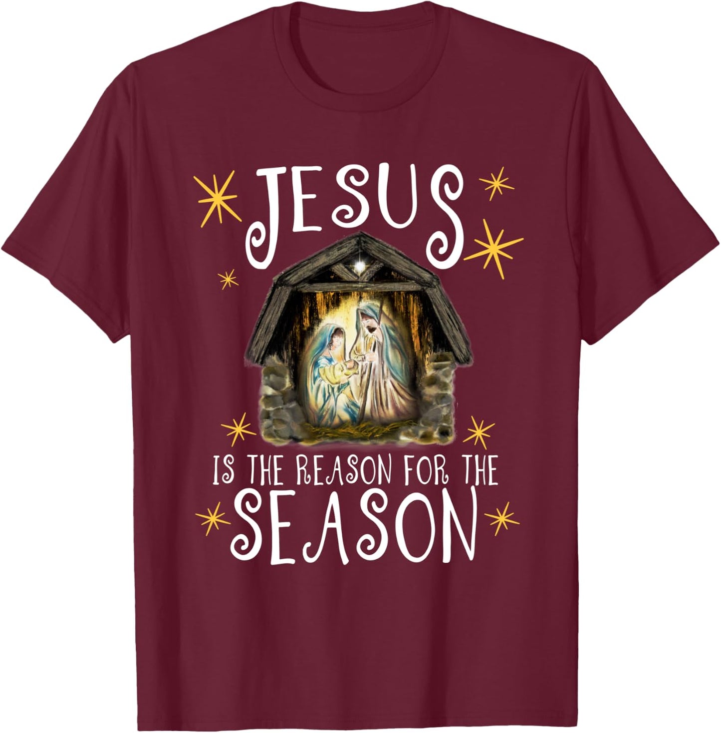 Christmas Nativity Jesus Is The Reason For The Season Manger T-Shirt - T-Shirt | Maroon