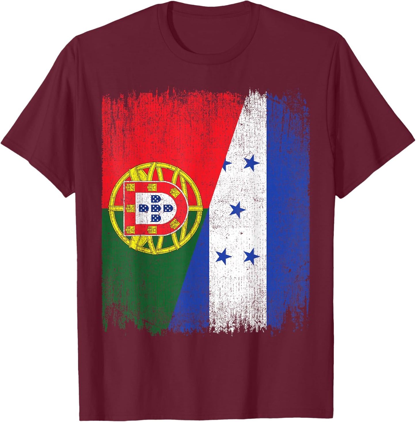 Half Portugal Honduras Split Flag Portuguese Pride Roots T-Shirt - T-Shirt | Maroon
