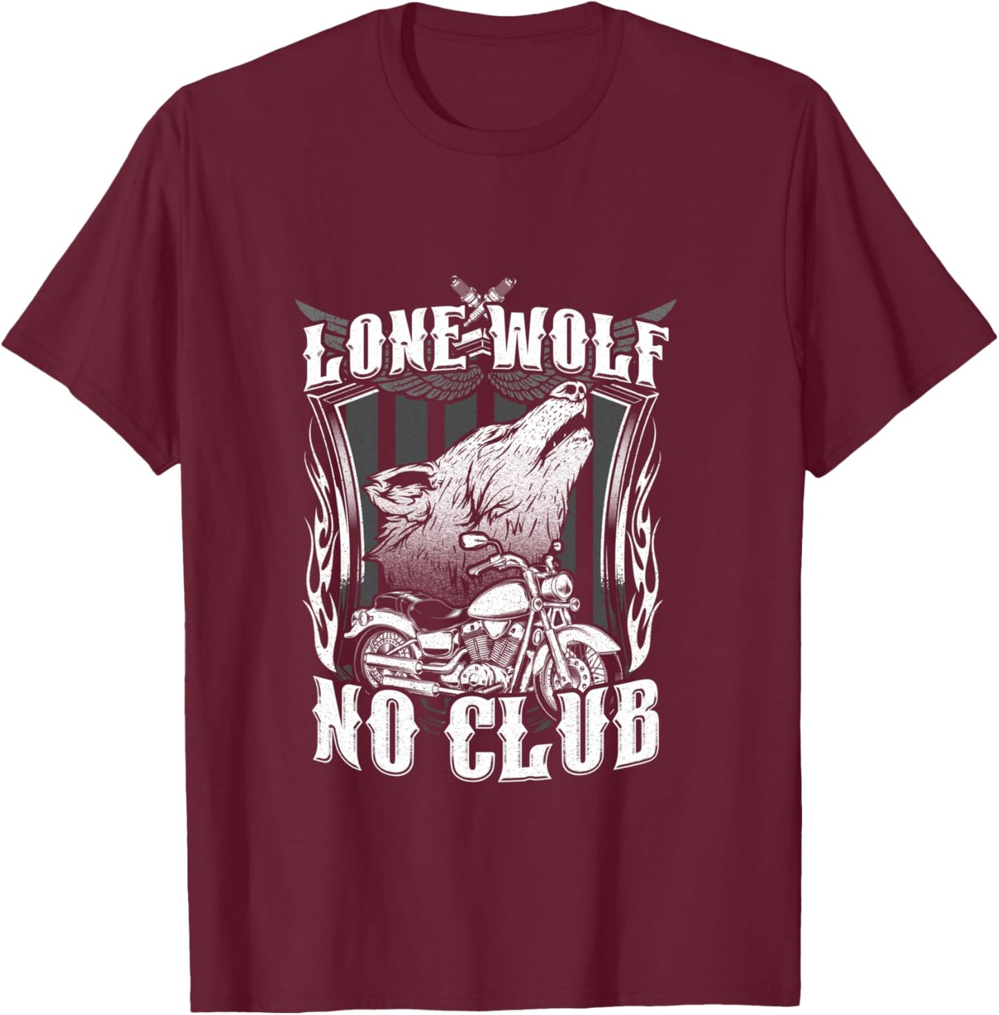 Lone Wolf No Club Moto Rider Biker Wolves Femme Homme Manche Longue T-Shirt - T-Shirt | Maroon