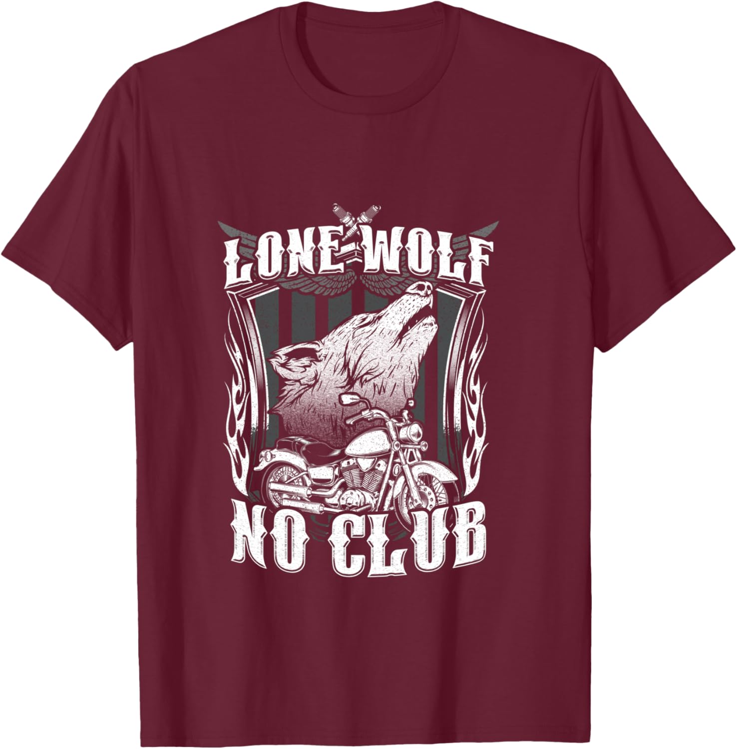 Lone Wolf No Club Moto Rider Biker Wolves Femme Homme Manche Longue T-Shirt - T-Shirt | Maroon