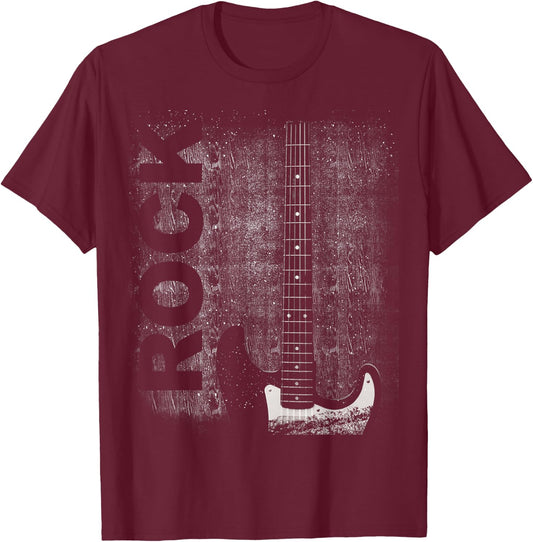 Rock Band Men's Women's Guitar Player in Distressed Look , black T-Shirt - T-Shirt | Maroon