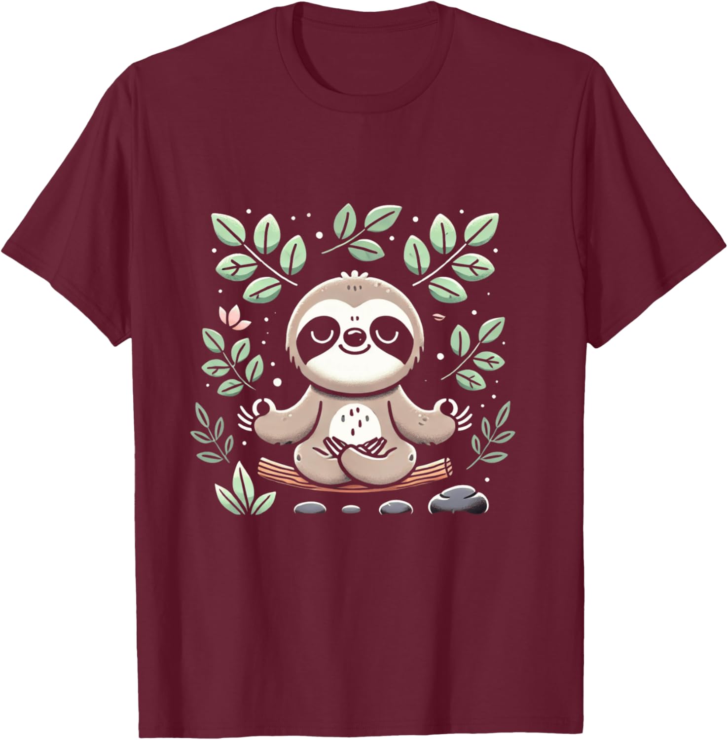 Paresseux mignon et drôle méditant la paix paresseux zen Manche Longue T-Shirt - T-Shirt | Maroon