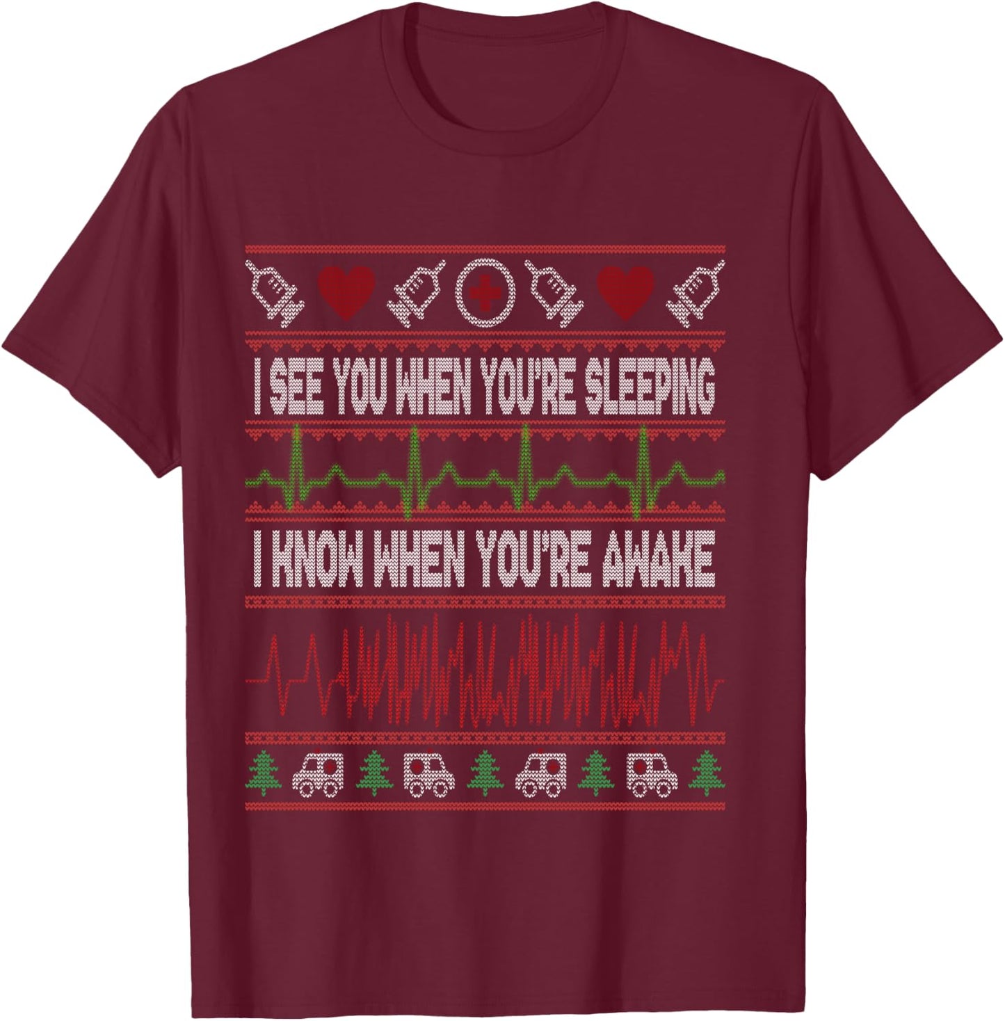 Tachy Nurse Ugly Christmas Sweater Doctor Medical Long Shirt T-Shirt - T-Shirt | Maroon