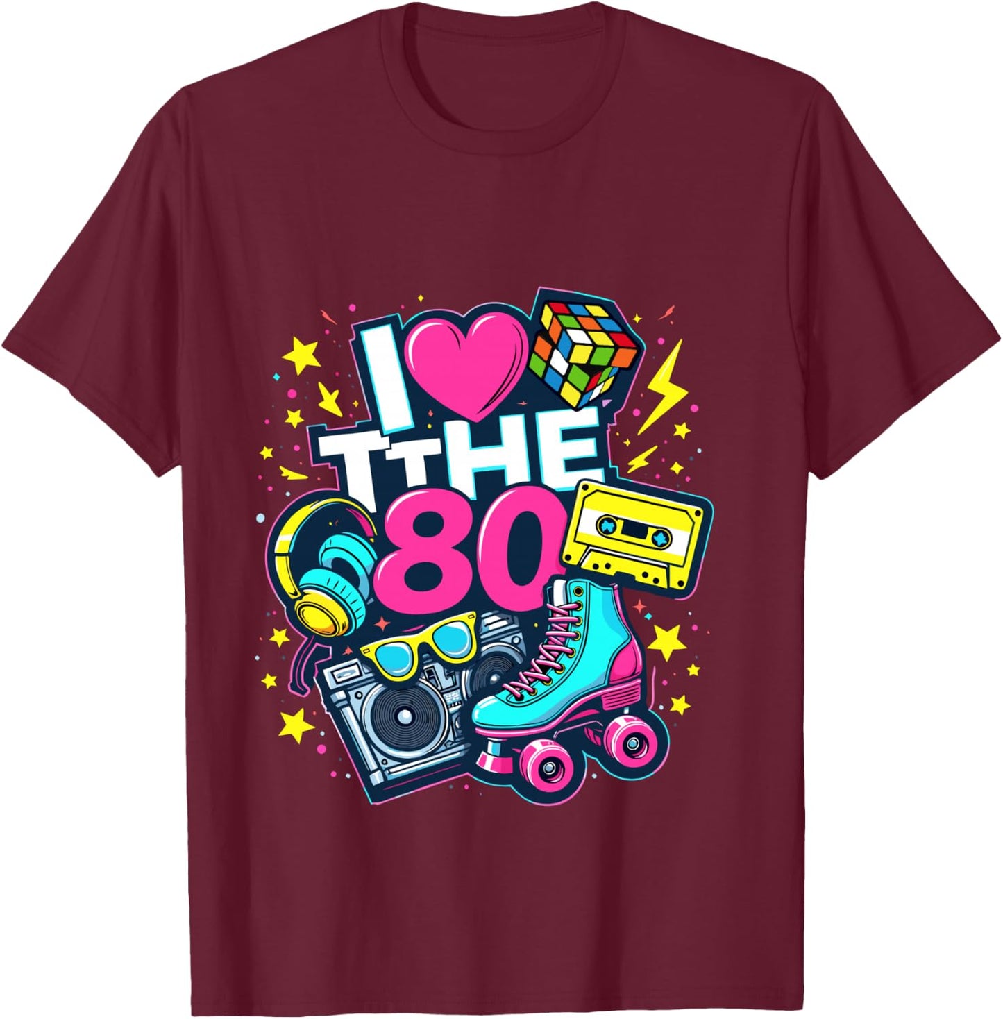 I Love The 80s Shirt Men Women Vintage 80s Party Costume , Black, S T-Shirt - T-Shirt | Maroon