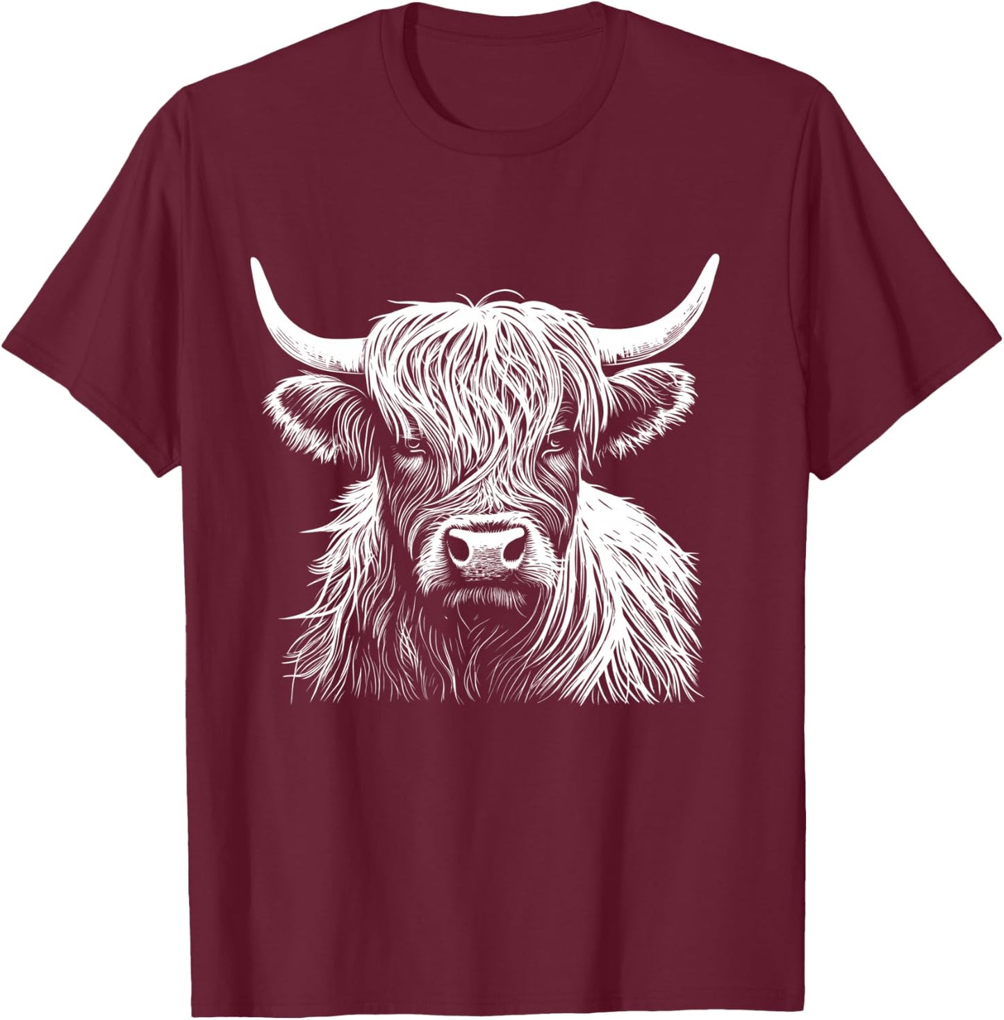 Highland Cow Scotland Scottish Fluffy Cow Cute Highland Coo T-Shirt - T-Shirt | Maroon