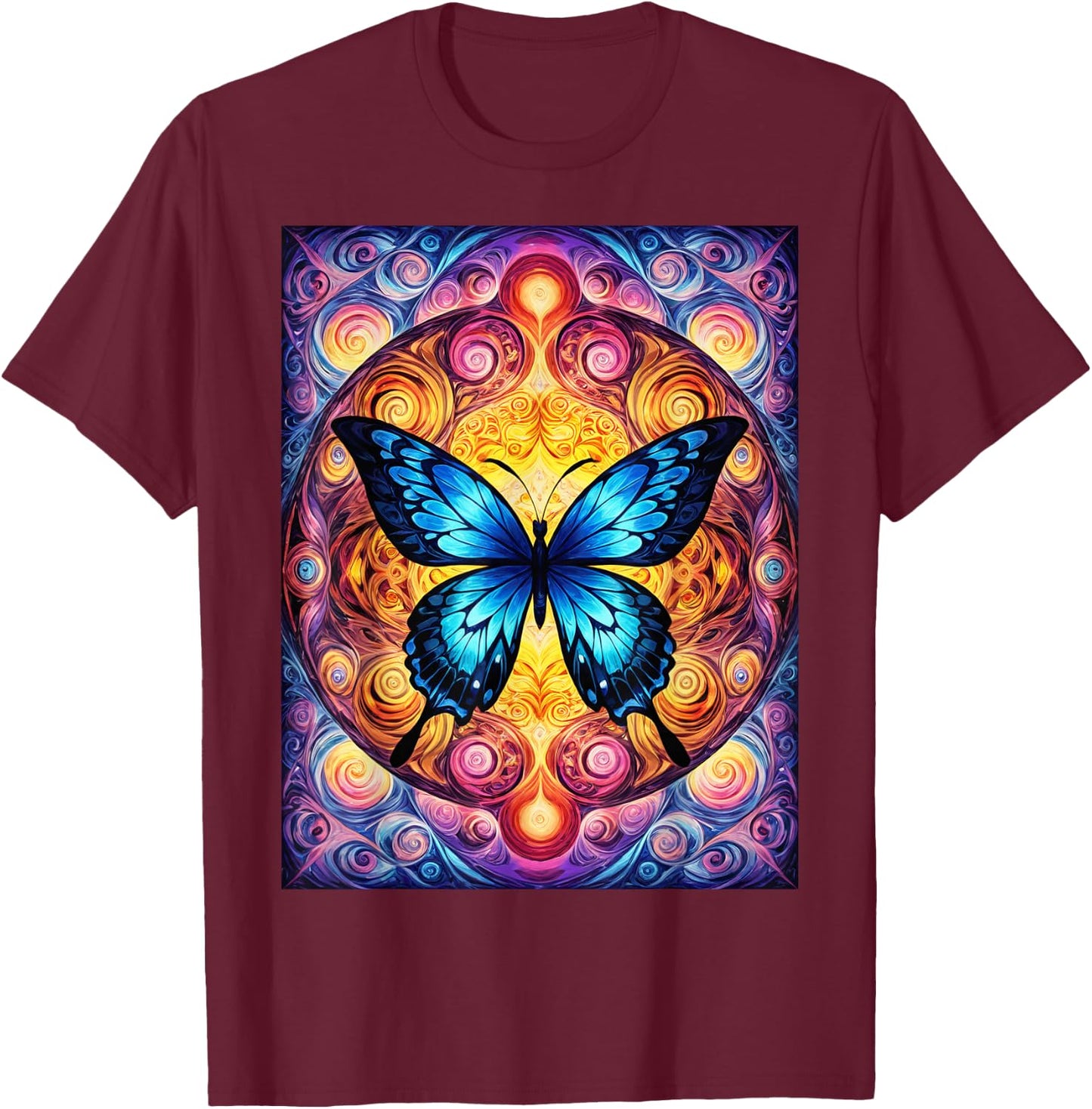 Blue Psychedelic Butterfly T-Shirt - T-Shirt | Maroon