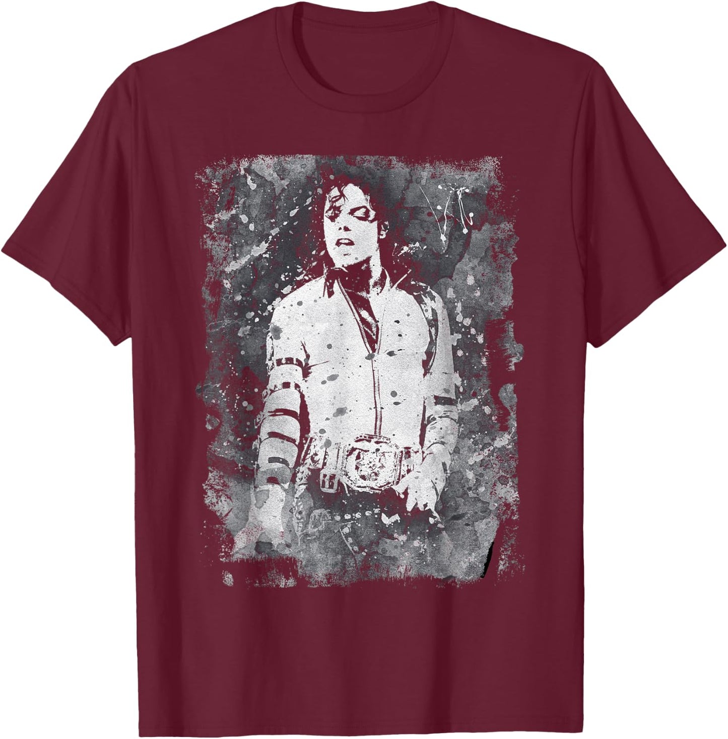 Michael Jackson Bad World Tour 1988 Black and White Splatter , Black, S T-Shirt - T-Shirt | Maroon