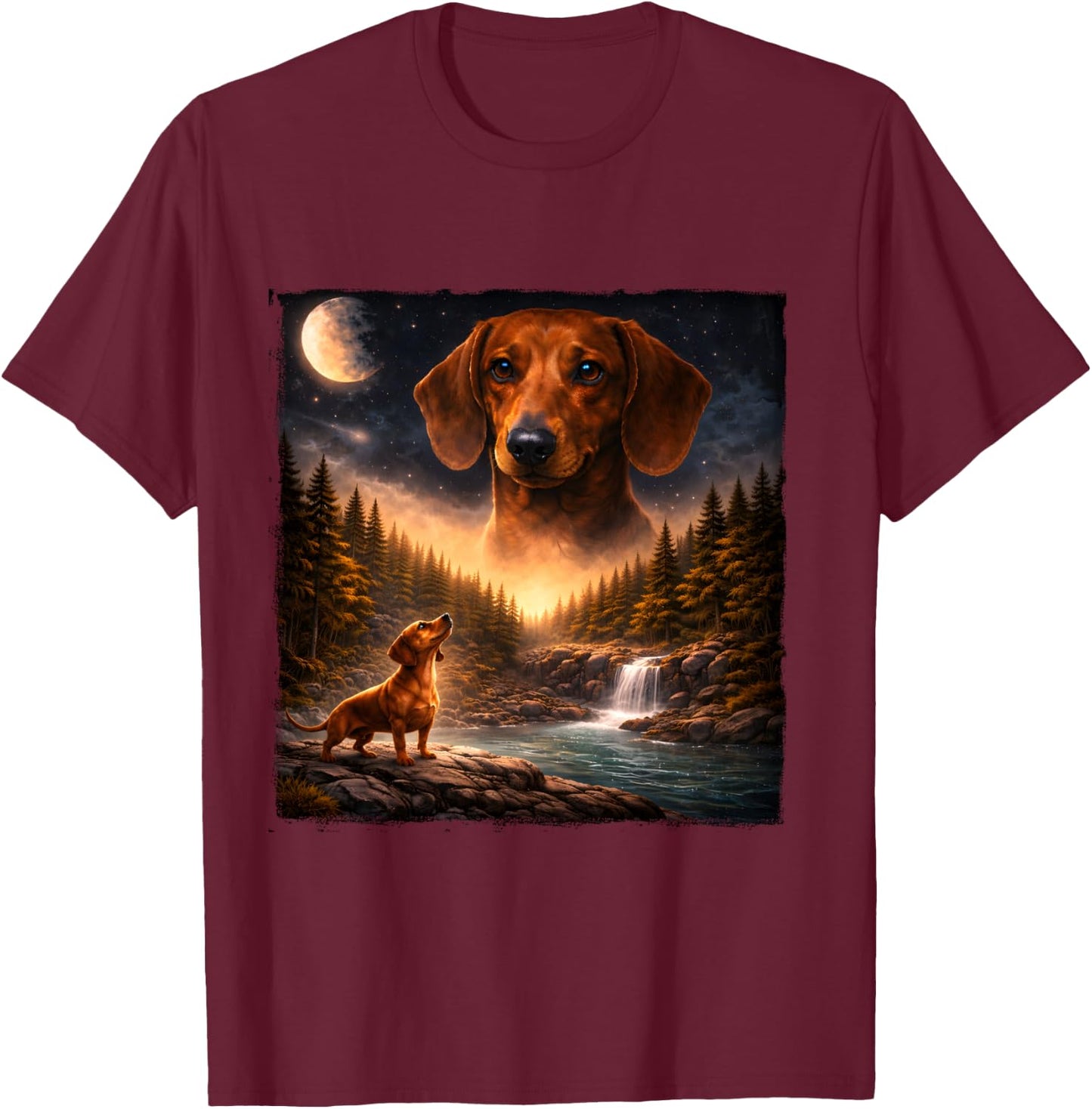 Vintage Dachshund Howling to The Moon 90s Retro Animals T-Shirt - T-Shirt | Maroon