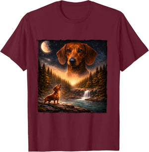 Vintage Dachshund Howling to The Moon 90s Retro Animals T-Shirt - T-Shirt | Maroon
