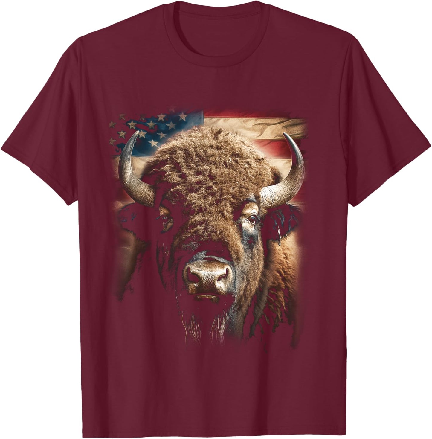 Western Buffalo American Bison USA Buffalo American flag T-Shirt - T-Shirt | Maroon