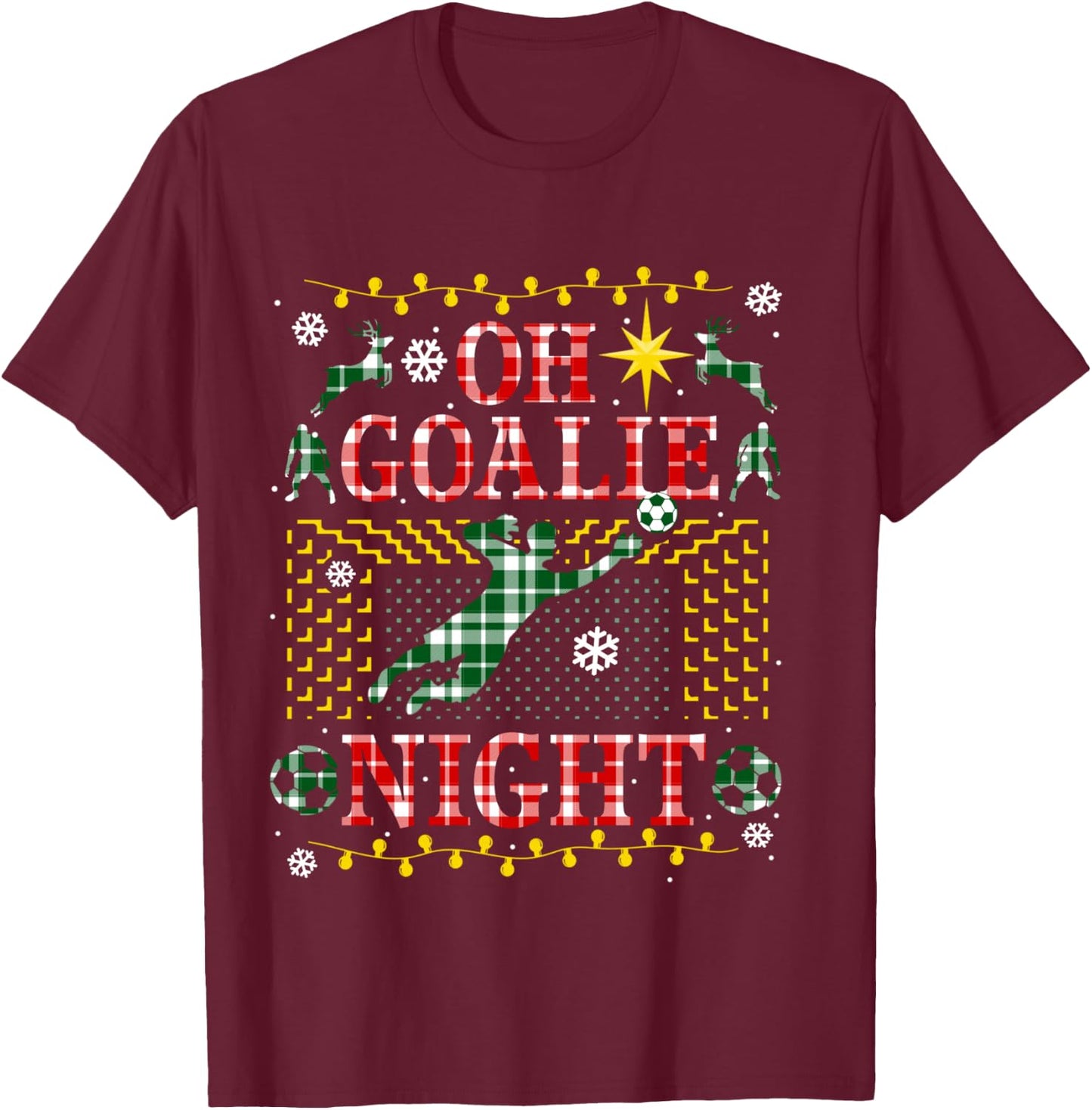Funny Soccer Goalie Ugly Christmas Sweater Party Goal Keeper T-Shirt - T-Shirt | Maroon