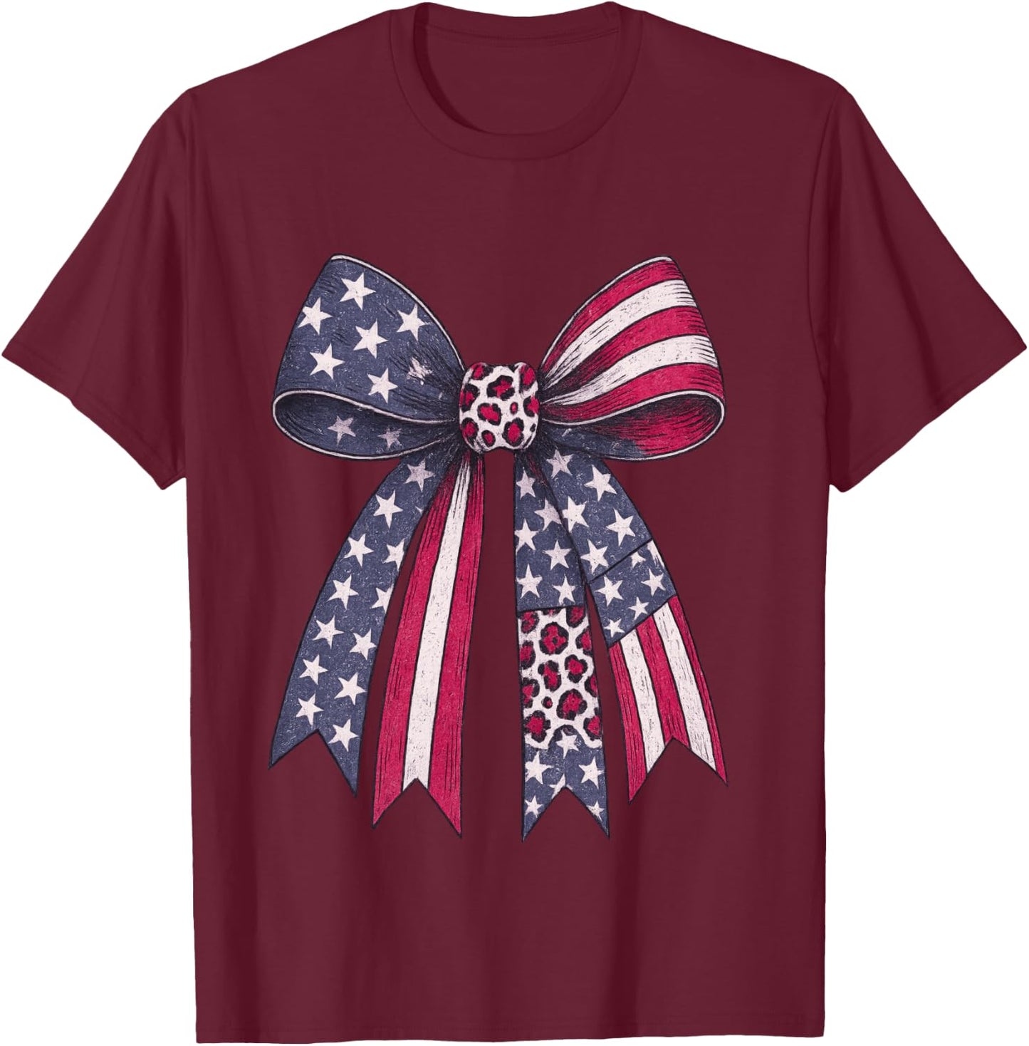 Vintage USA Bow in Red White Blue for Patriotic 4th Of July T-Shirt - T-Shirt | Maroon