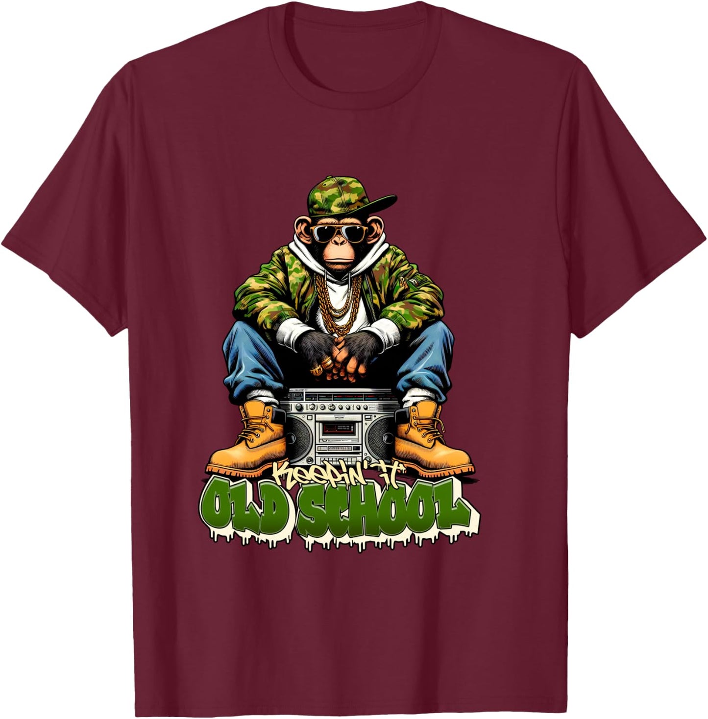 KEEPING IT OLD SCHOOL Hip Hop US Rap 90s New York , Black, S T-Shirt - T-Shirt | Maroon