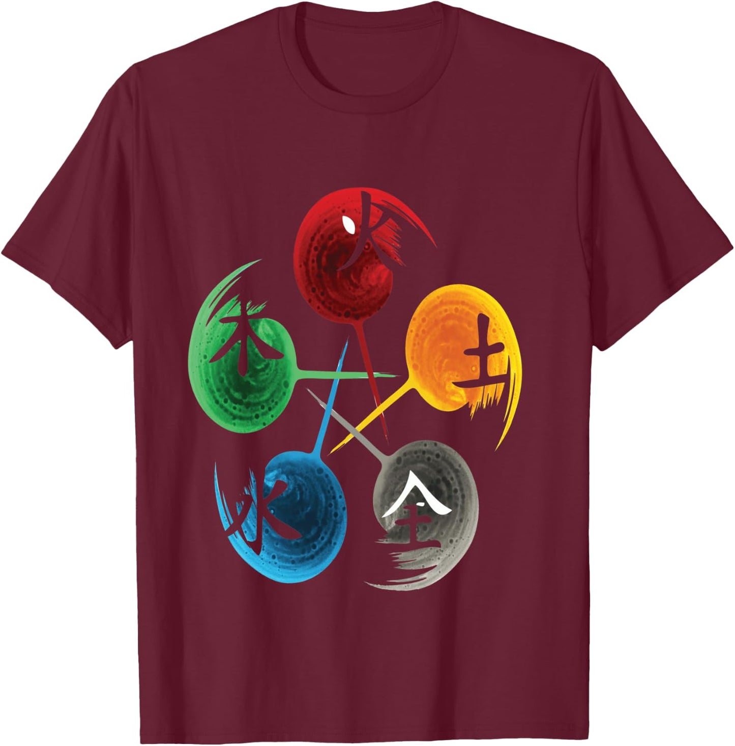 The Five Elements of Qigong, Tai Chi Design, Black, S T-Shirt - T-Shirt | Maroon