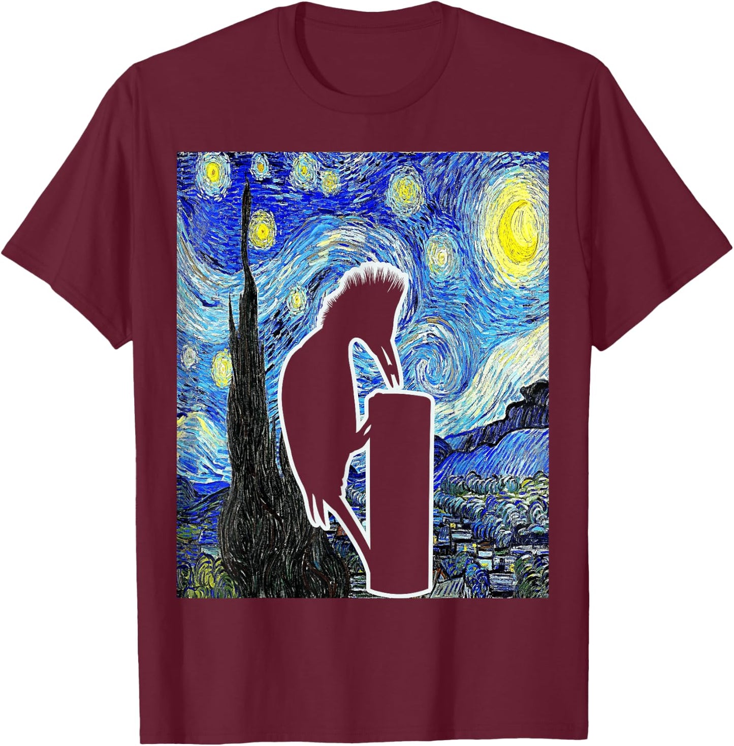 Woodpecker Starry Night Woodpecker Lover Birdwatching T-Shirt - T-Shirt | Maroon