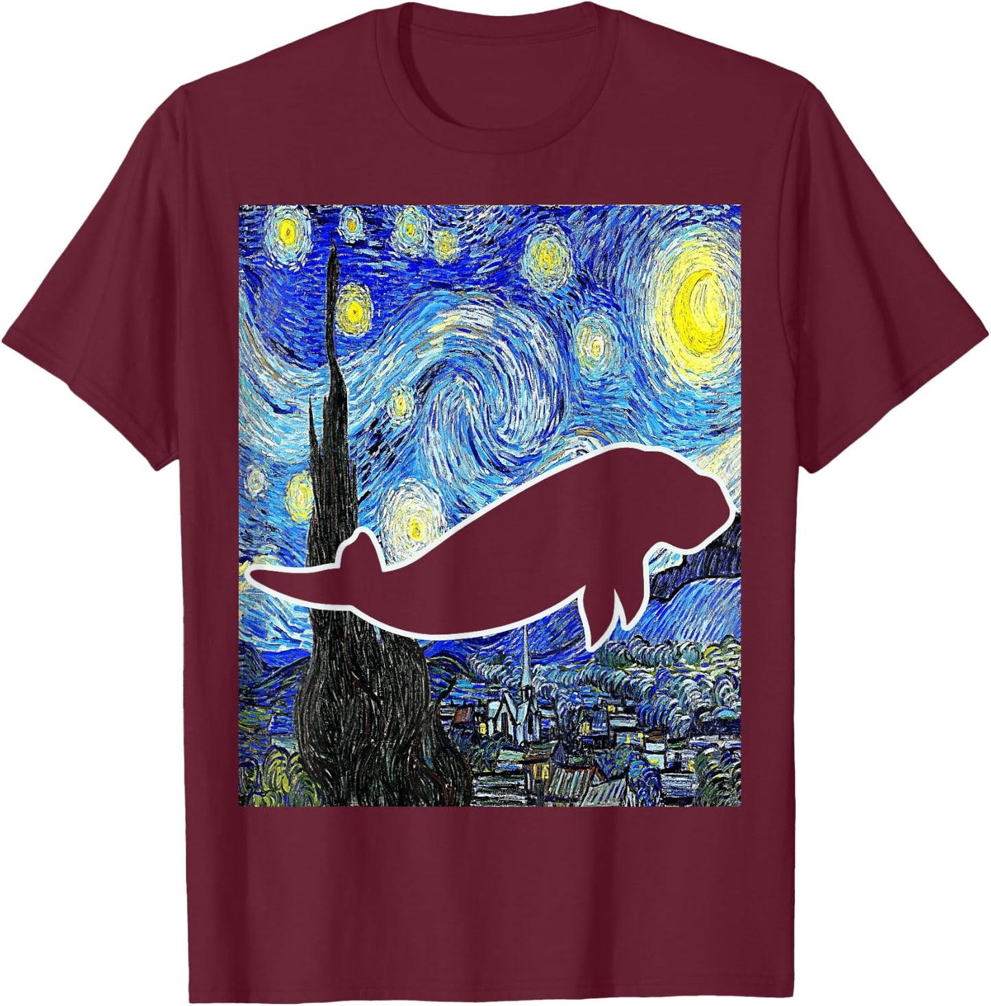 Dugong Starry Night Dugong Lover Oceanography Manatee T-Shirt - T-Shirt | Maroon