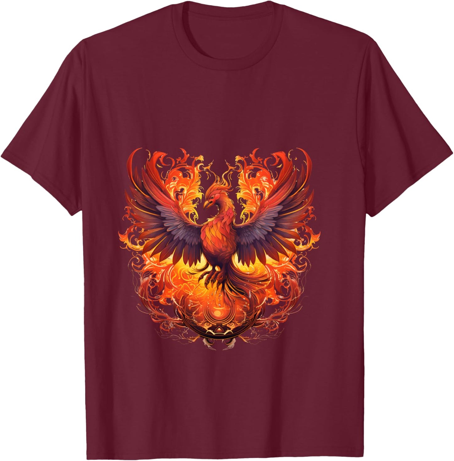Phoenix Eagle: Wiedergeburt, neuer Anfang, symbolisch: Flammen unter der Sonne Langarmshirt T-Shirt - T-Shirt | Maroon