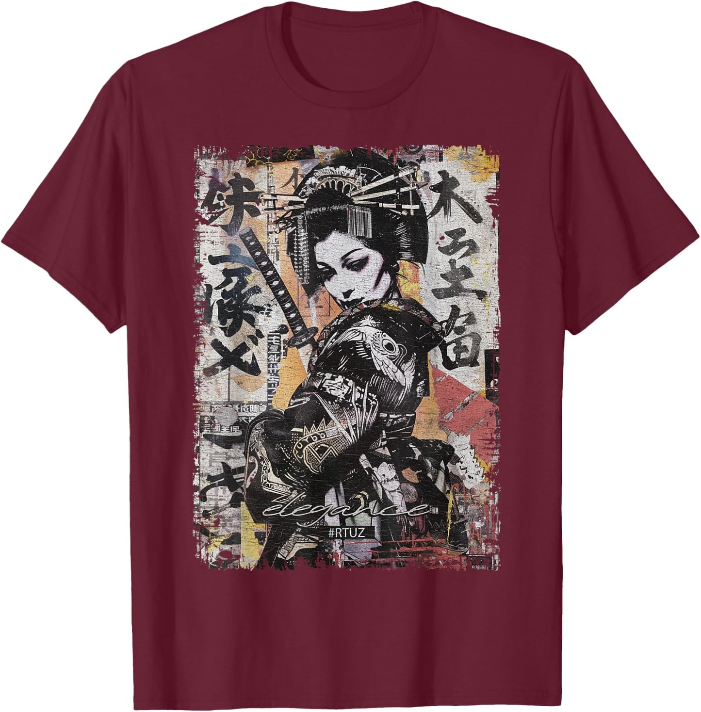 Geisha Asia Japan Woman Vintage Culture Tokyo Geisha , Black, S T-Shirt - T-Shirt | Maroon