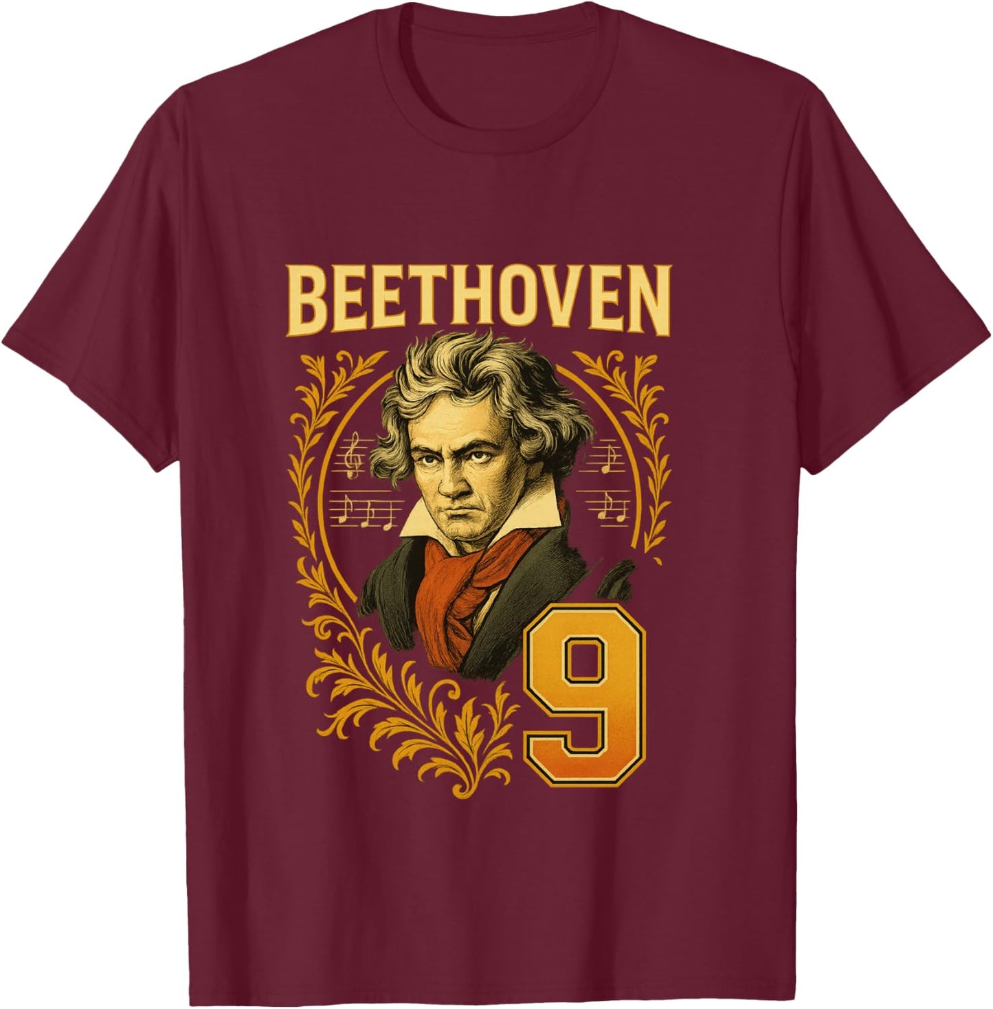 Beethoven 9 Classical Music Composer Portrait Art T-Shirt - T-Shirt | Maroon