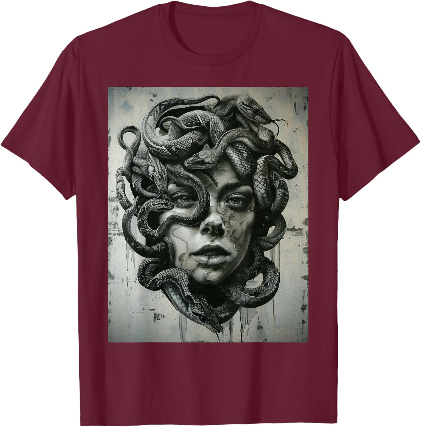 Medusa Greek Mythology Occult Scary Dark Grunge Art T-Shirt - T-Shirt | Maroon