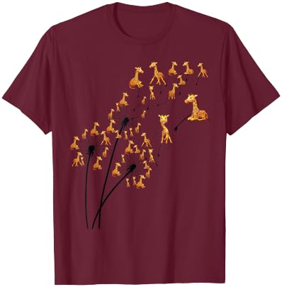 Dandelion Giraffe Flower, Giraffe Tree Floral , grey, S T-Shirt - T-Shirt | Maroon