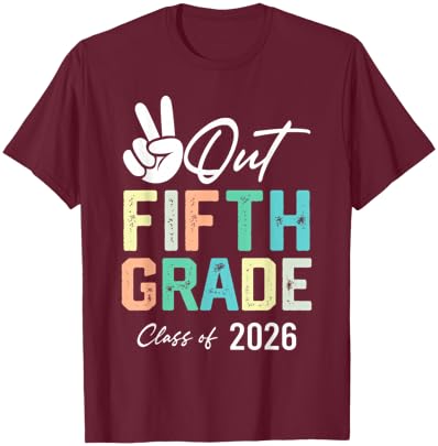 Peace Out Fifth Grade Class of 2026 Graduation Kids T-Shirt - T-Shirt | Maroon