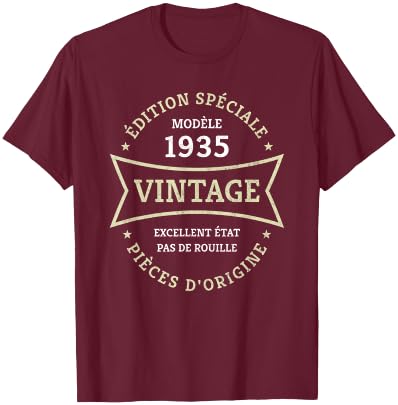 Vintage 90th Birthday Born in 1935 Vintage 90 Years Gift , Black, S T-Shirt - T-Shirt | Maroon