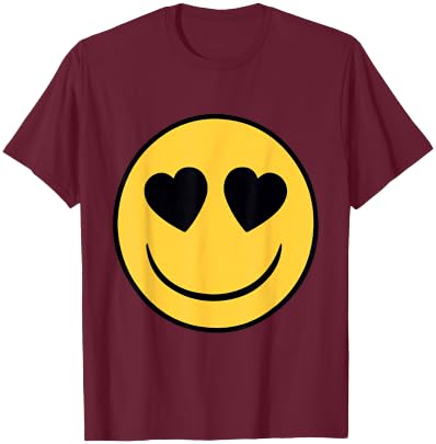Emoji Official Retro Eyes Heart Shaped Yellow Smiling Face T-Shirt - T-Shirt | Maroon