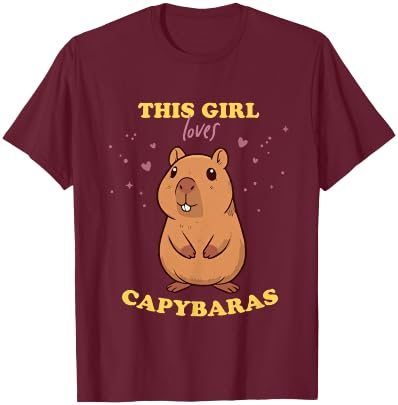 Adorable Capybara Girl Rodent & Guinea Pig Fan , Blue, Female X-Small T-Shirt - T-Shirt | Maroon
