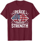 CharlIan Minds - USA Flag Peace Through Strength Lion Patriot -Adults Black Short Sleeve Modern Novelty Graphic T-Shirt - T-Shirt | Maroon