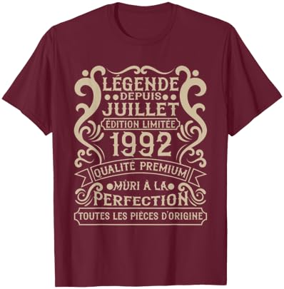 Juillet 1992-34 Ans Anniversaire Cadeau Vintage 1992 T-Shirt - T-Shirt | Maroon